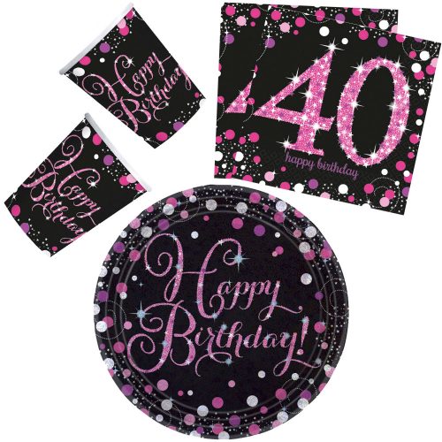 Happy Birthday Pink 40 party szett 32 db-os 23 cm-es tányérral