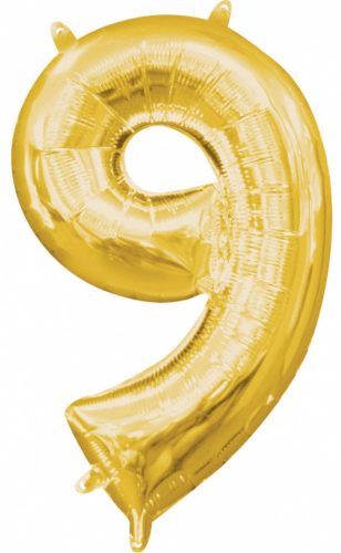 Gold, Arany mini szám fólia lufi 9-es 40 cm