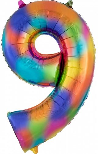 Rainbow óriás szám fólia lufi 9-es, 86*55 cm