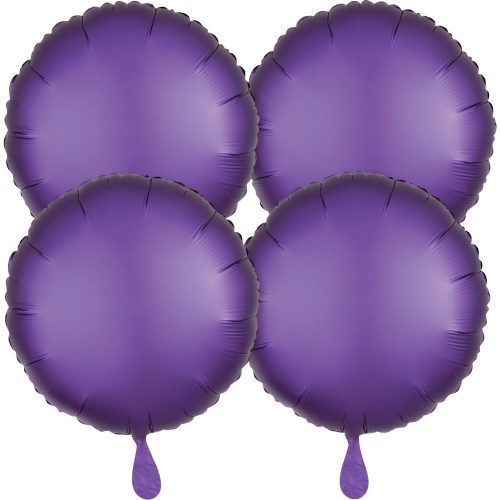 Szatén Purple kör fólia lufi 48 cm 4 db-os szett