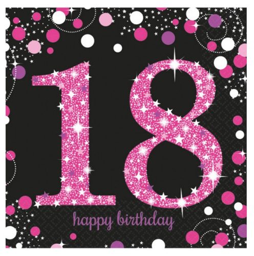 Happy Birthday 18 Pink szalvéta 16 db-os 33x33 cm