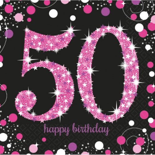 Happy Birthday 50 Pink szalvéta 16 db-os 33x33 cm