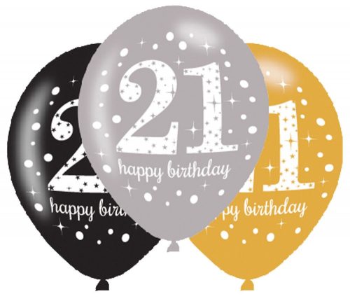 Happy Birthday 21 léggömb, lufi 6 db-os