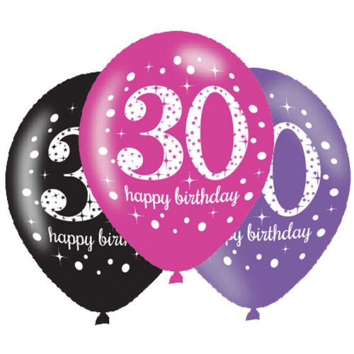 Happy Birthday 30 Pink léggömb, lufi 6 db-os