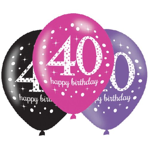 Happy Birthday 40 Pink léggömb, lufi 6 db-os