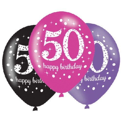 Happy Birthday 50 Pink léggömb, lufi 6 db-os