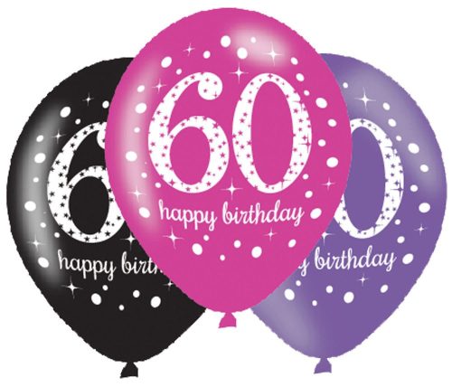 Happy Birthday 60 Pink léggömb, lufi 6 db-os