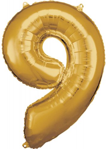 Gold, Arany óriás szám fólia lufi 9-es, 83*58 cm