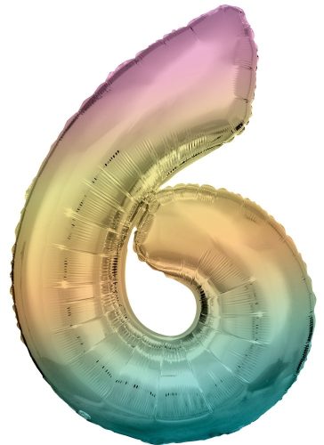 Pastel Rainbow óriás szám fólia lufi 6-os, 83 cm
