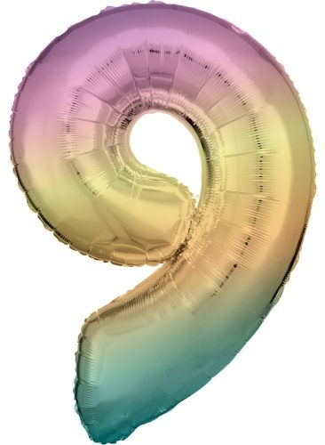 Pastel Rainbow óriás szám fólia lufi 9-es, 83 cm