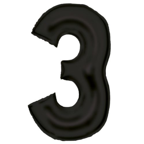 Lustre Black, Fekete 3-as szám fólia lufi 86 cm