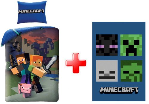 Minecraft Steve and Alex ágyneműhuzat és polár takaró szett