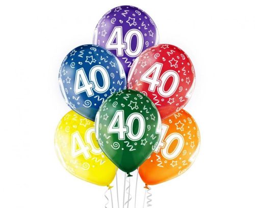 Colorful Happy Birthday 40 léggömb, lufi 6 db-os 12 inch (30cm)