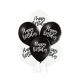 Black White Happy Birthday léggömb, lufi 6 db-os 12 inch (30cm)