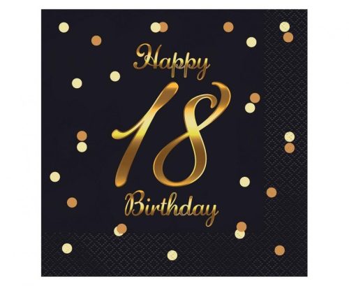 Happy Birthday 18 B&C Gold szalvéta 20 db-os 33x33 cm