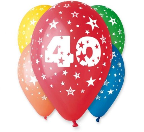 Happy Birthday 40 Star léggömb, lufi 5 db-os 12 inch (30cm)