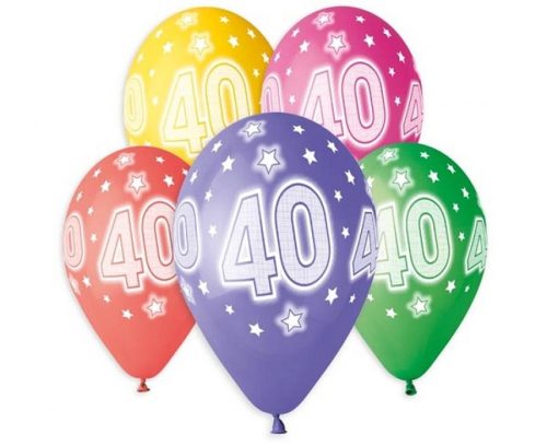 Happy Birthday 40 Star léggömb, lufi 5 db-os 13 inch (33 cm)