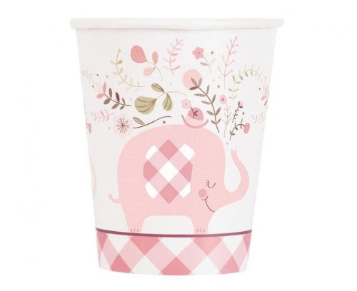 Rózsaszín Elefánt Floral papír pohár 8 db-os 266 ml