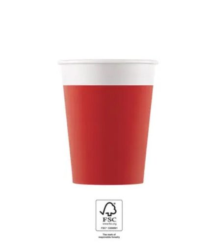 Unicolour Red, Piros papír pohár 8 db-os 200 ml FSC